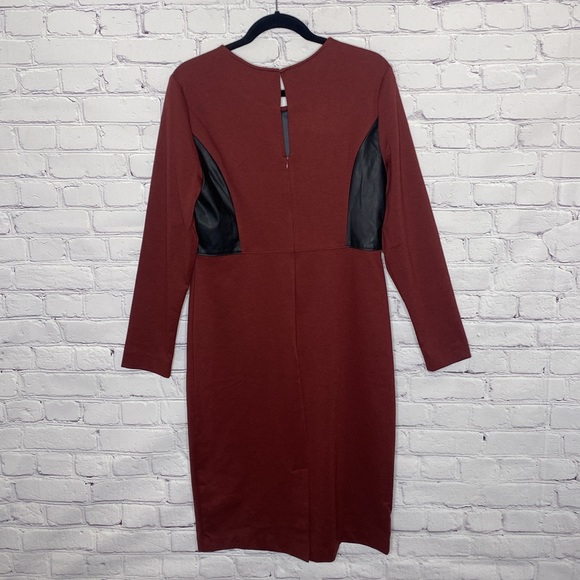 BCBGMaxAzria Mixed Media Faux Leather Knit Long Sleeve Dress - Picture 7 of 8